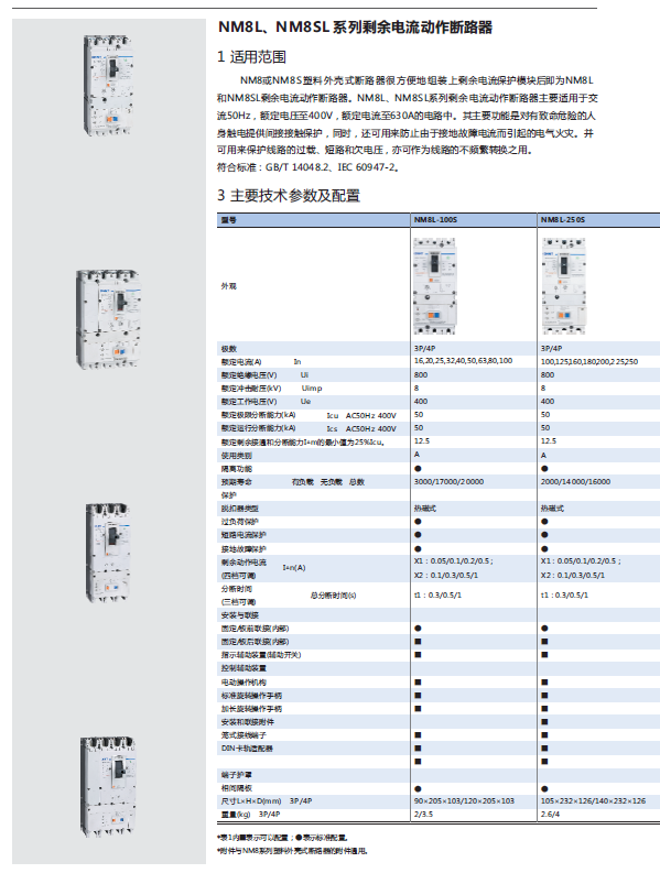 NM8L、NM8SL系列剩余電流動作斷路器選型